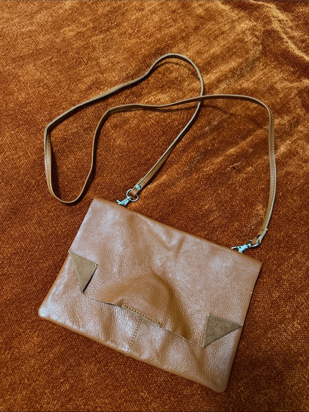 Topshop | Tan Cognac Leather Crossbody Bag with Suede Accents